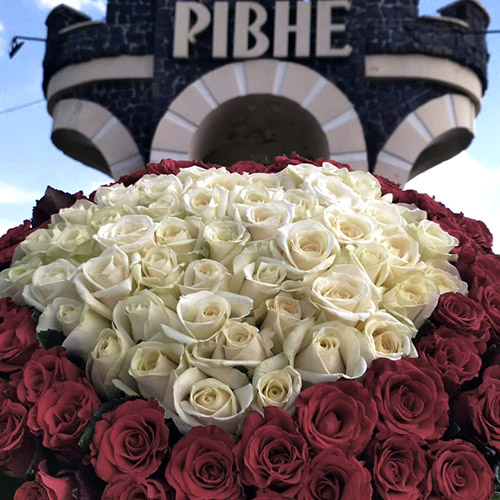 Фото товара 101 роза сердцем - белая, красная в Ровно