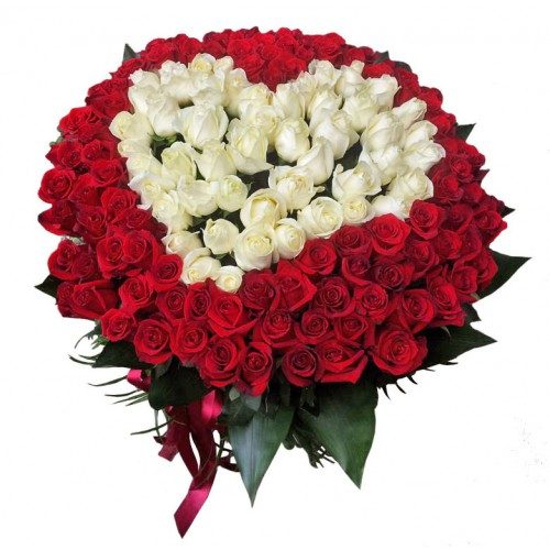 Фото товара 101 троянда серце (біла та червона) в Ровно