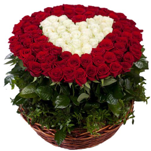 Фото товара 101 троянда "Серце" в кошику в Ровно