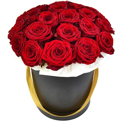 Фото товара 21 червона троянда в капелюшній коробці в Ровно