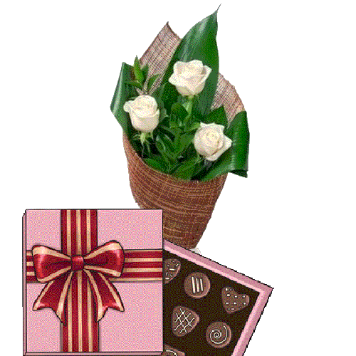Фото товара 3 белые розы с конфетами в Ровно