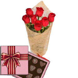 Фото товара 7 красных роз с конфетами в Ровно