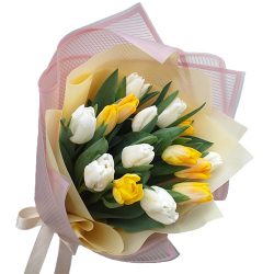 Фото товара 15 біло-жовтих тюльпанів в Ровно