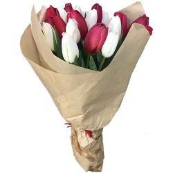 Фото товара 21 червоно-білий тюльпан у крафт в Ровно