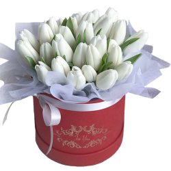 Фото товара 31 белый тюльпан в коробке в Ровно