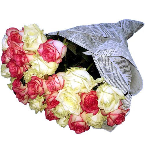 Фото товара 33 кремові та рожеві троянди в Ровно