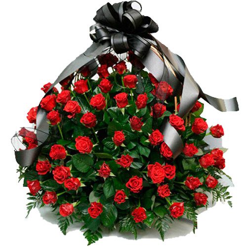 Фото товара 100 багряних троянд "Полум'я" в кошику в Ровно