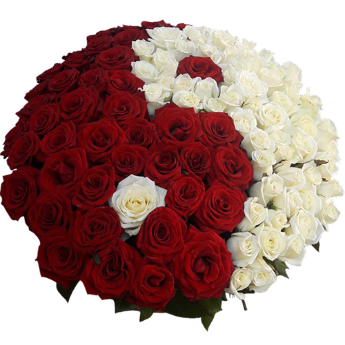 Фото товара 101 троянда "Інь-Ян" у кошику в Ровно