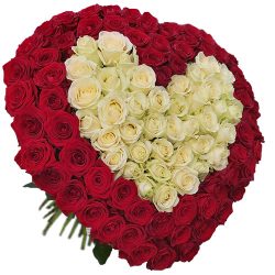 Фото товара Серце 101 троянда - червона і біла в Ровно