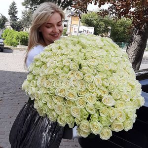 фото товару 301 біла троянда у вазоні