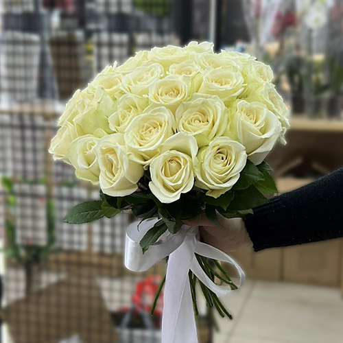 короткая роза 25 белых роз фото